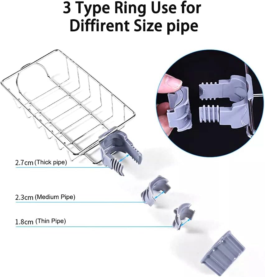 Stainless Steel Kitchen Sink Hanging Basket -Sink Sponge Holder - Faucet Rack