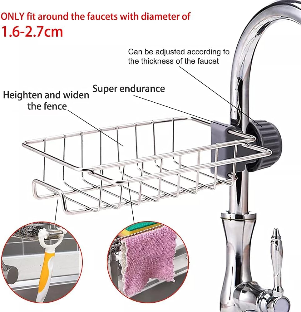 Stainless Steel Kitchen Sink Hanging Basket -Sink Sponge Holder - Faucet Rack