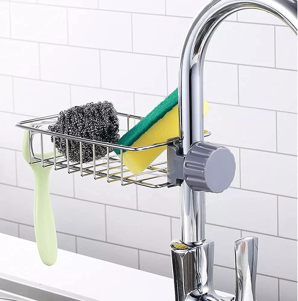 Stainless Steel Kitchen Sink Hanging Basket -Sink Sponge Holder - Faucet Rack