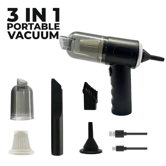 3 In 1 Portable Vacuum Cleaner- Durable Wireless Vacuum -Duster Blower Air Pump- High Power Strong Suction Vacuum Cleaner For Home, Laptop, Vehicle Interior Cleaner