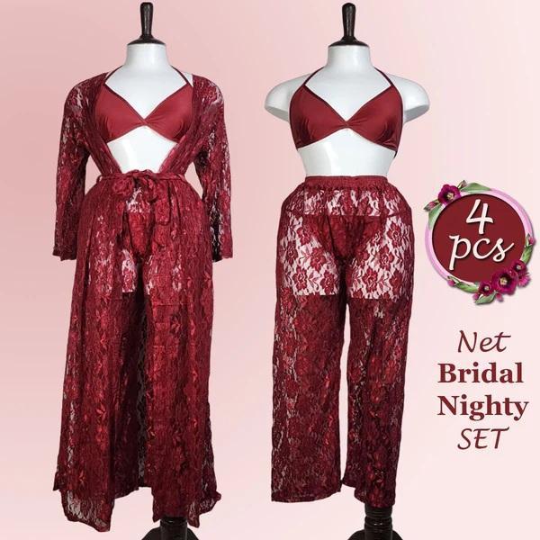 Maroon Embossed Net Nightwear Set