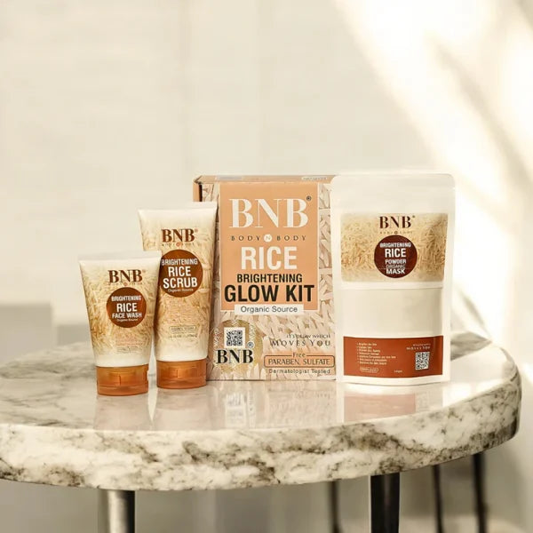 BNB Rice Extract Brightening Glow Kit – Face Wash, Scrub & Mask